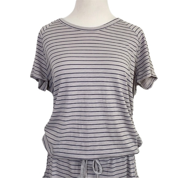 Sundry Striped Gray Dress Jersey Drawstring Waist Pockets Women’s Size M Comfy - Picture 2 of 9